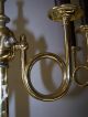 Vtg.  Elegant Unique Pair Solid Brass Trumpets Motifs Candelabras Fixture Chandeliers, Fixtures, Sconces photo 6