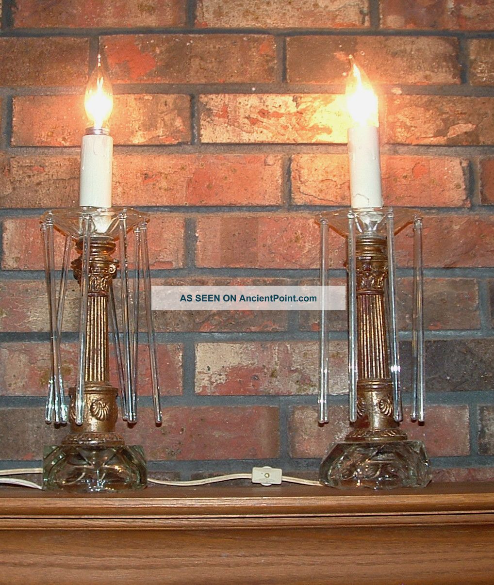 Vtg.  Striking Pair Florentine Columns Sea Shell Motifs Crystal Table Candelabras Chandeliers, Fixtures, Sconces photo