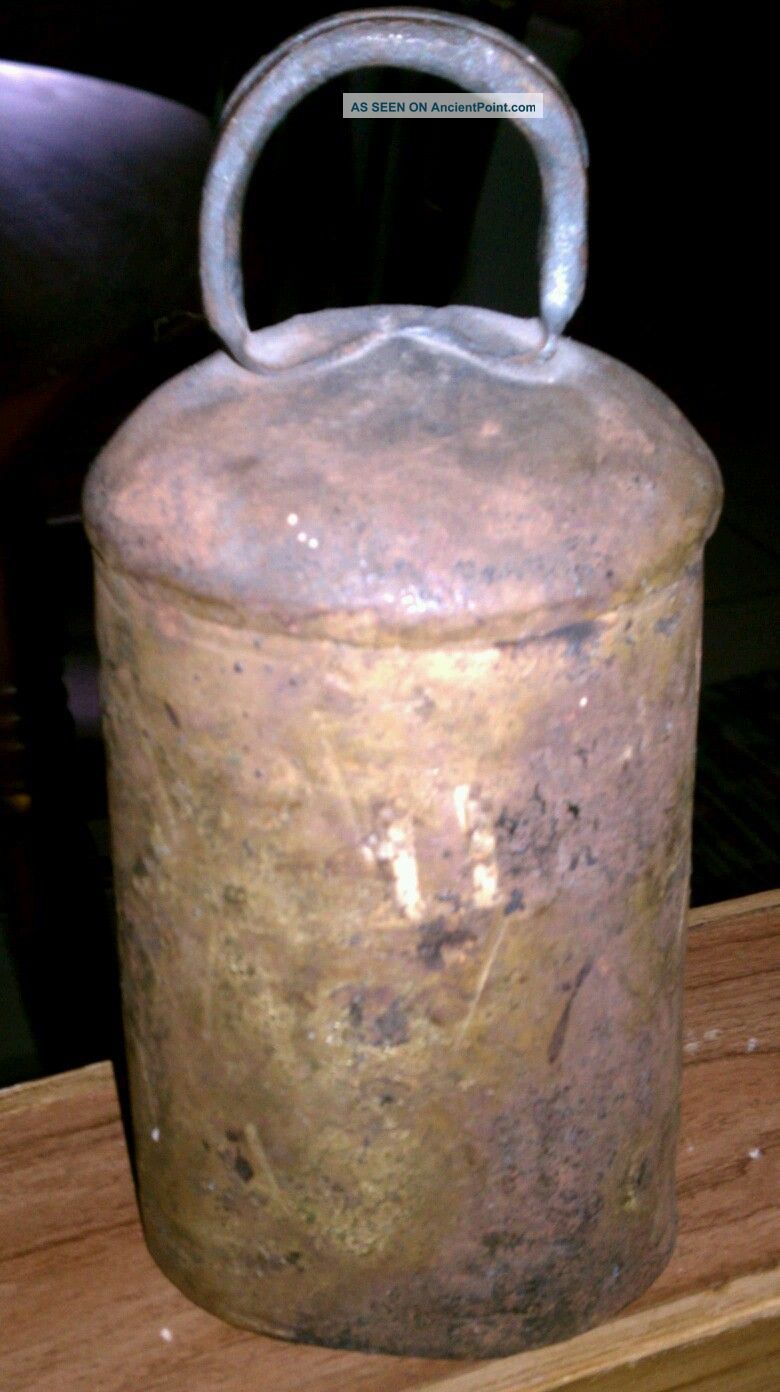 Antique Primitive Hand Forged Cow Animal Bell Brass Soldered Swetted Tinned Primitives photo