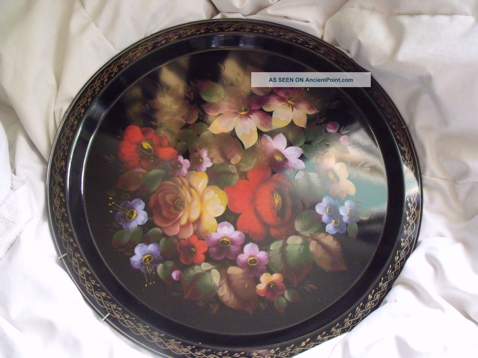 Stunning Russian Hand Painted And Signed Russian Tray 45 Cms Diameter Russian photo