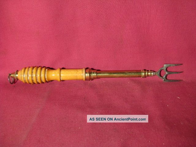 Exceptional 19th C Antique English Brass Telescoping Toasting Fork Metalware photo