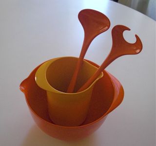 Vintage Danish Set Mepal Rosti Bowls + Tongs Modern Danish Design photo