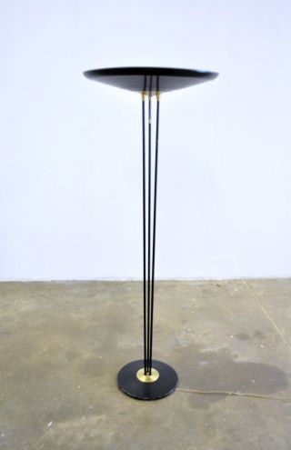 Lightolier Vtg Mid Century Modern Deco Black Brass Torchiere Floor Lamp Marbro photo