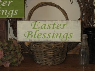 Easter Blessings - Wood Sign - Prim Wall Door Hanging photo