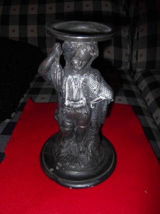 Vintage Metal Candle Holder Of A Boy Found Metal Detecting Old Farm Property photo
