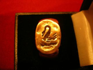 Ancient Bronze Roman /byzantine Intaglio Ring With ' Swan ' On Bezel photo