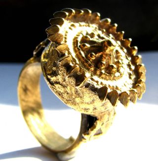 Rare Decorated Medieval Gold Gilt Crown Glove Ring Circa: 16th Century photo