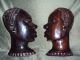 1970 Antique West African Art Cotonou Dahomey Pair Of Ebony Head Statues Sculptures & Statues photo 1