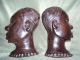 1970 Antique West African Art Cotonou Dahomey Pair Of Ebony Head Statues Sculptures & Statues photo 3