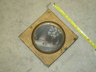 Antique Arts And Crafts Painting On Brass Plaque photo