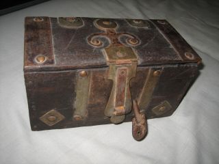 Antique Wooden Box With Key. photo