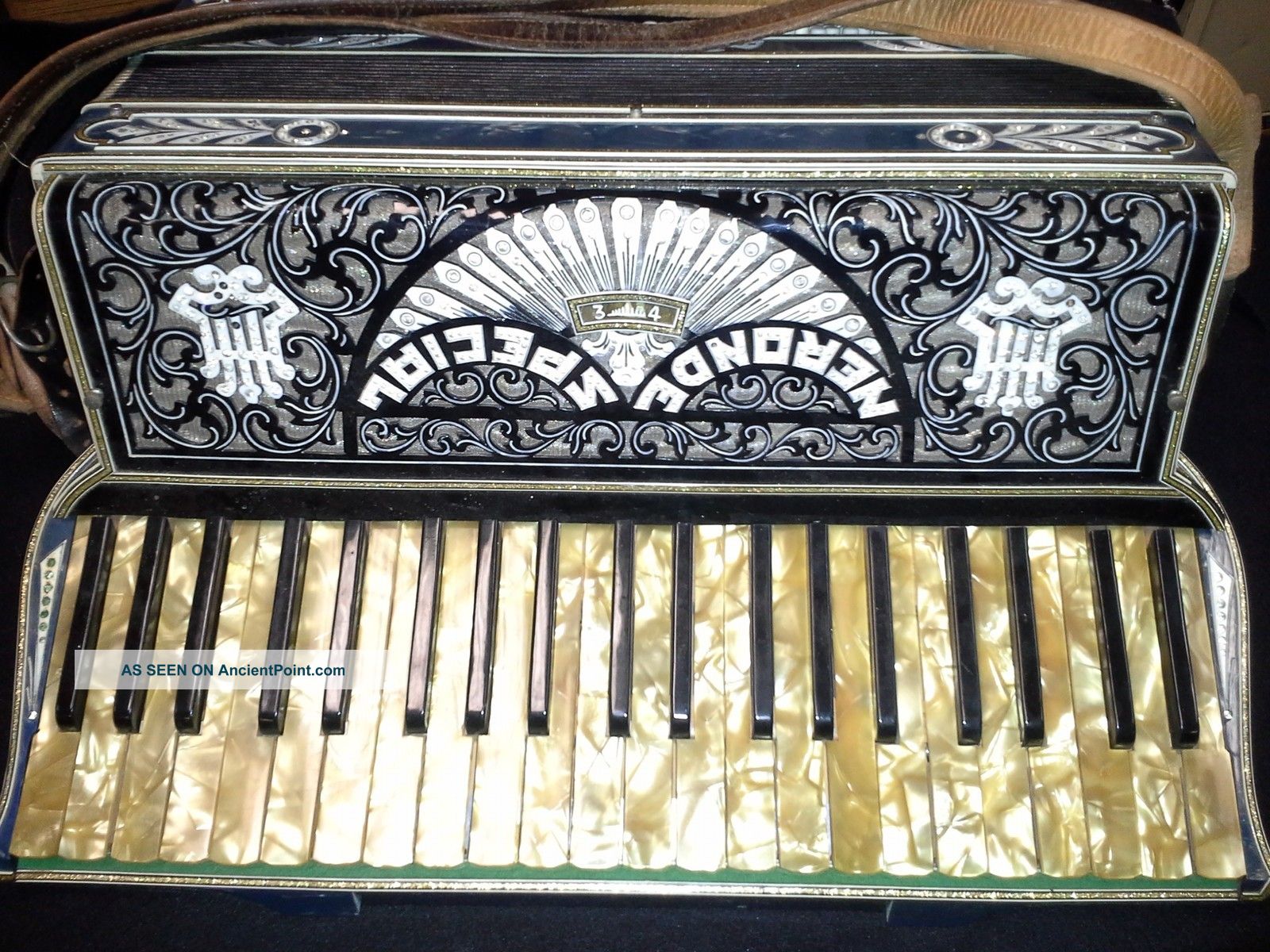 Vintage Antique Acccordion Italy Art Nouveau Mop & Rhinestones W/case Gorgeous Keyboard photo