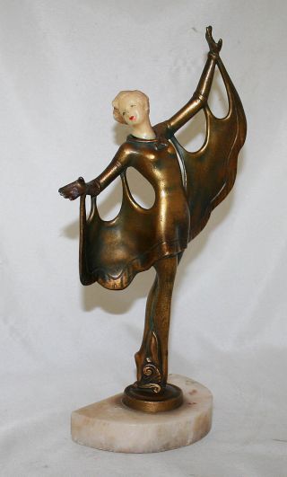 American Antique Art Deco Dancer Statue Sculpture Bronze Bakelite Usa Circa 1920 photo