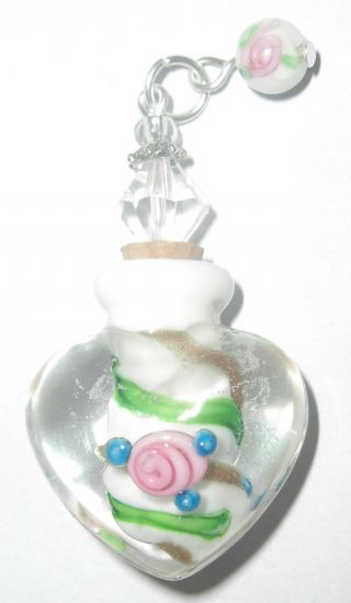 1pc Jewelry Rose Heart Murano Perfume Bottle Lampwork Art Deco Glass Charm Bead photo