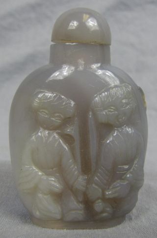 Antique Carved Grey Jade Snuff Bottle photo