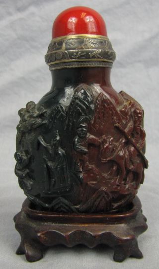 Antique Chinese Carved Snuff Bottle With Maquet Silver Top photo