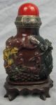 Antique Chinese Carved Snuff Bottle With Maquet Silver Top Snuff Bottles photo 2