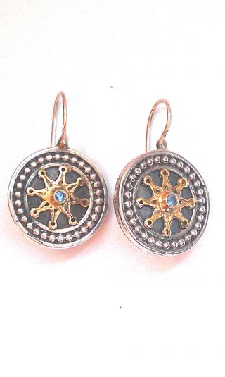 Byzantine - Medieval Earrings - Sterling Silver/gold Plated Silver & Zircon photo
