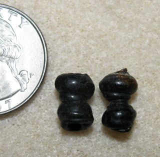2 Ancient Double Beads Roman Glass Black - Philip Mitry Collection Egypt photo