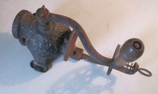 Antique Vintage Cast Iron Wall Mount Crystal Coffee Grinder photo