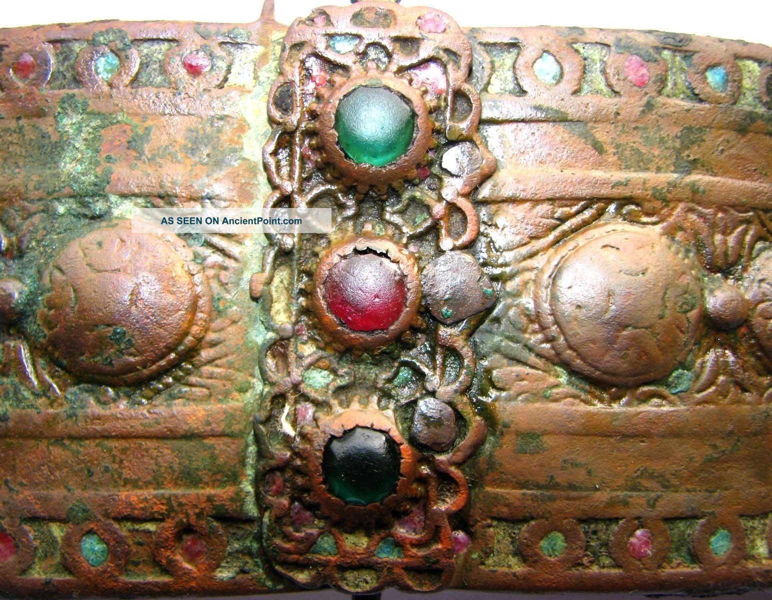 Extremely Rare Carolingian Bronze Decorated Double Buckle Plate - Inlaid Enamel European photo