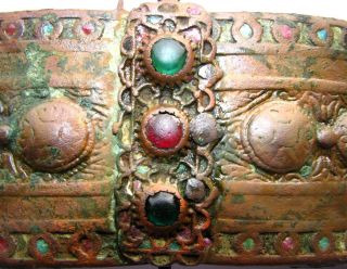 Extremely Rare Carolingian Bronze Decorated Double Buckle Plate - Inlaid Enamel photo
