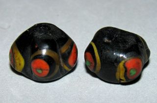 Ancient Islamic Compound Eye Glass Beads Pair - Rare photo