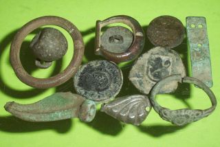 Ancient Roman Medieval Artifacts Jewelry Ring Silver Coin Fibula Old Lot Antique photo