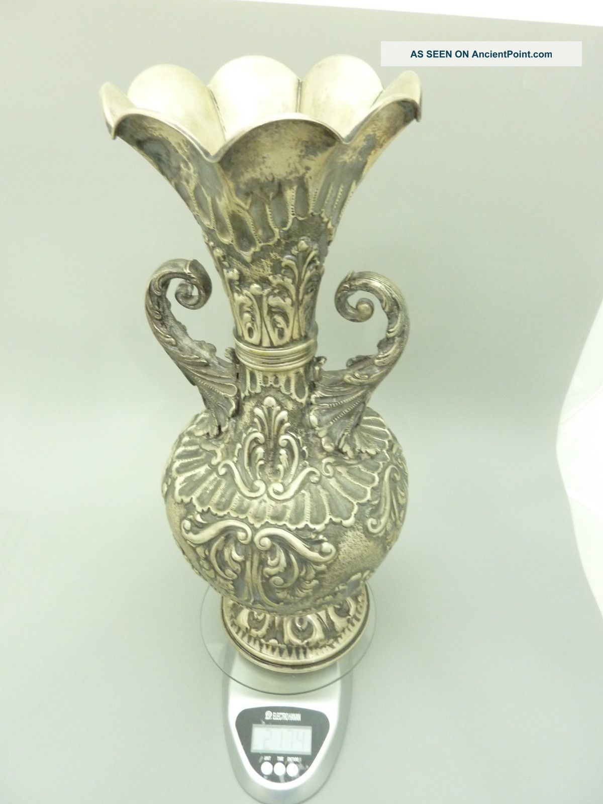 Silver Pair Italian Amphora Vase - 1960 Signed Lavorazione A.  Mano `800` 4.  3kg Silver Alloys (.800-.899) photo