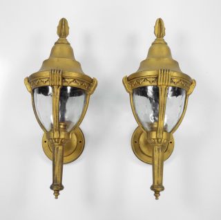 Pair Lantern Sconces Gold Gilded Mica Antique Vintage Italian Regency Outdoor photo