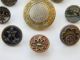 9 Antique Vintage Metal Buttons Victorian Old Brass Perfume Tinted Fabric Buttons photo 1