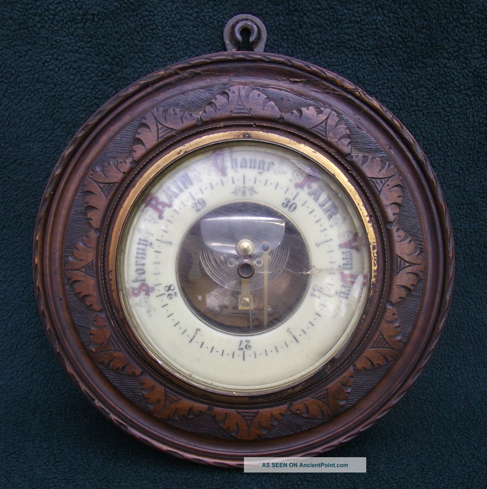 An Antique Carved Oak Aneroid Barometer,  19thc,  For Restoration Other photo
