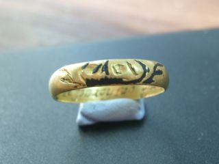 Antique Gold Black Enamel Skull Mourning Ring 1693 Ad Posy Ring photo