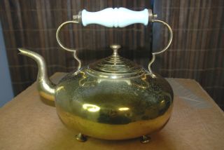 Antique 1920 Brass Plated Granny Teapot Milk Glass Handle Home Decor Kitchenware photo