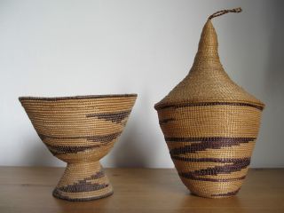 Two Exquisite Antique Tutsi (rwanda) Baskets. photo