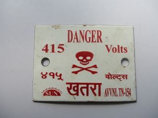 Old Vintage Danger 415 Volts Ad Porcelain Enamel Sign Board photo