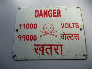 Old Vintage Danger 11000 Volts Ad Porcelain Enamel Sign Board photo