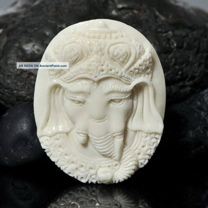 Cameo - Style White Buffalo Bone Ganesha Art - Carving Amulet Amulets photo