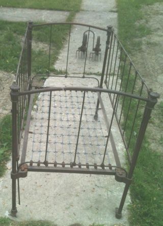 Antique Primitive Metal Child ' S Bed For Your Doll Collection Or Garden Decor photo