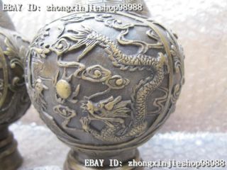China Vintage Bronze Handwork Carved Dragon Play Phoenix Vase Pair photo