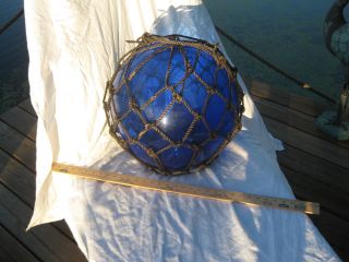 Antique Japanese Glass Fish Net Floats - Deep Dark Blue - Xx Large/huge photo