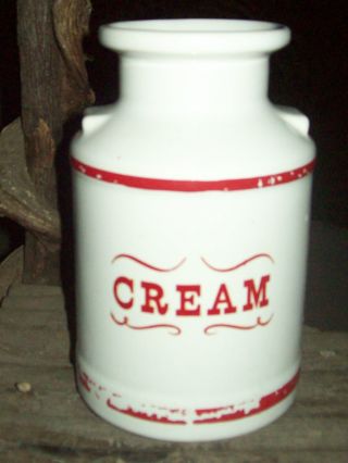 Vintage Red White Cream Jar Jug Crock Country Kitchen Bed Bath 7 