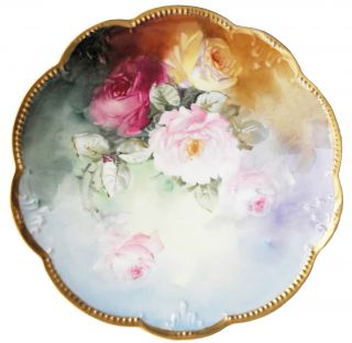 Antique Limoges Akd Hand Painted Large Plate / Charger Roses Klingenberg Dwenger photo