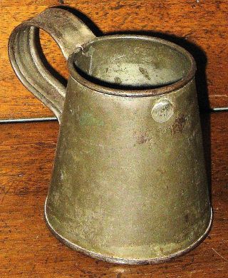 Rare Primitive Antique Hallmarked English 1/2 Pint Measure V.  R.  4 B.  Early 1800s photo