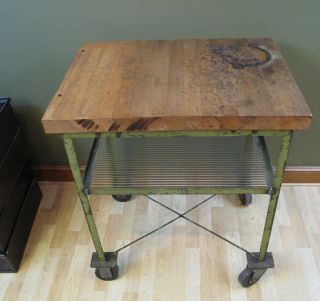 Industrial Style Table Vintage Work Table Island Table Serving Cart Bb 225 photo