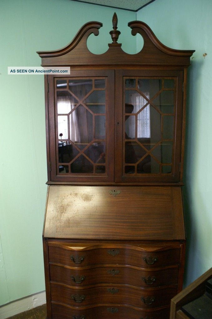 Antique Mahogany Secretary Bookcase With Drop Down Desk Claw And Ball Feet 1900-1950 photo