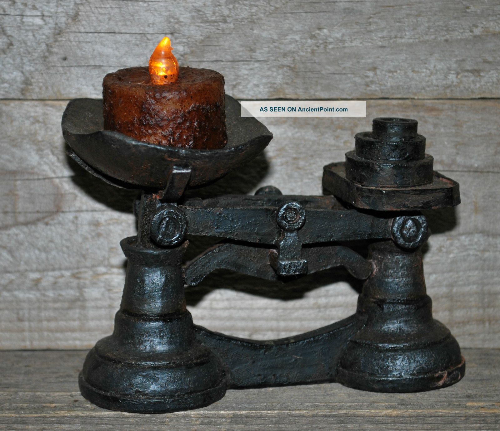 Primitive Black Scale W/ Battery Operated Wax Covered Tea Light Primitives photo