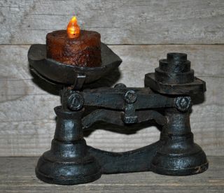 Primitive Black Scale W/ Battery Operated Wax Covered Tea Light photo