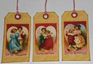 6 Primitive Valentine Love Hang Tags Gift Ties For Dollies Ornies Bowl Fillers photo