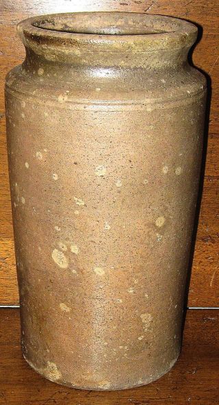 Primitive Antique Brown Glazed Redware Salt Glaze Stoneware Tall Crock Jar Jug photo